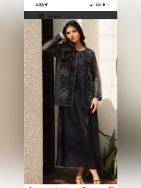 Black Maxi Dress with Sheer Beaded Jacket - Women